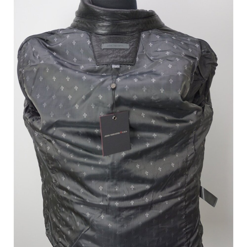 John Varvatos Black Snap/Zip Shirt Lamb Leather Jacket Coat Sz 44 NEW - Picture 4 of 7